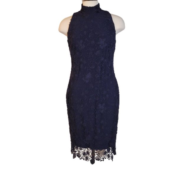 Lauren Ralph Lauren Dresses & Skirts - Lauren Ralph Lauren Evening Lace T-Neck Dress Navy Size 12 Cocktail Halter